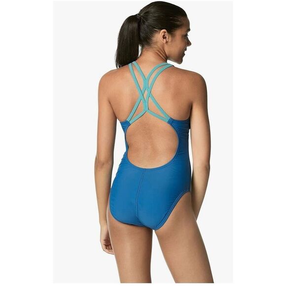 Speedo Women's size 10 Swimsuit One Piece Thin Strap High Cut Bright Blue Cobalt - Picture 13 of 13